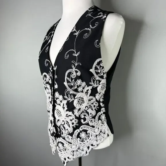 Vintage Express Embroidered Black Vest Size S Americana Western Indie‎ Folk - Picture 6 of 10
